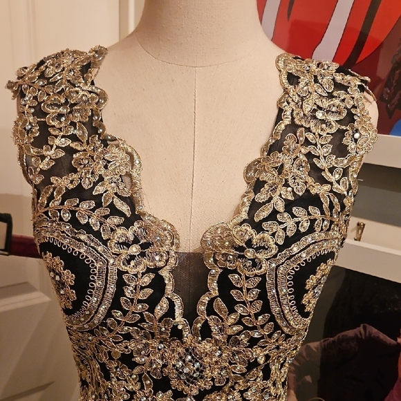 Anny Lee Black Maxi Dress with Gold Embellishment - Picture 2 of 13